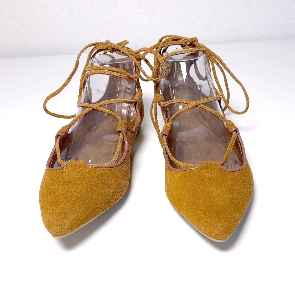 gap gladiator lace-up western boho ballet flats brown suede pointed toe 7.5 - Picture 3 of 8
